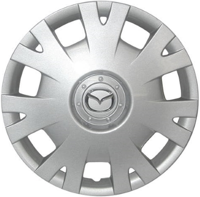 Mazda 3 2004, Plastic 7 Split Spoke, Single Hubcap or Wheel Cover For 15 Inch Steel Wheels. Hollander Part Number H56550.
